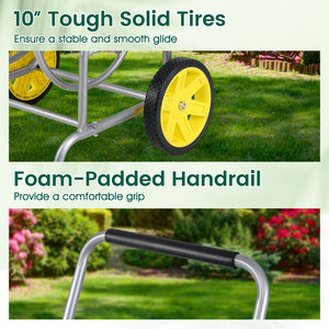 Garden Hose Reel Cart with 2 Wheels and Storage Basket-Silver