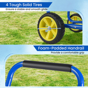 Garden Hose Reel Cart Metal Hose Cart with 4 Wheels and Storage Basket-Blue