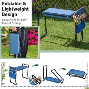 Garden Kneeler and Seat Folding Sturdy Gardening Stool-Blue