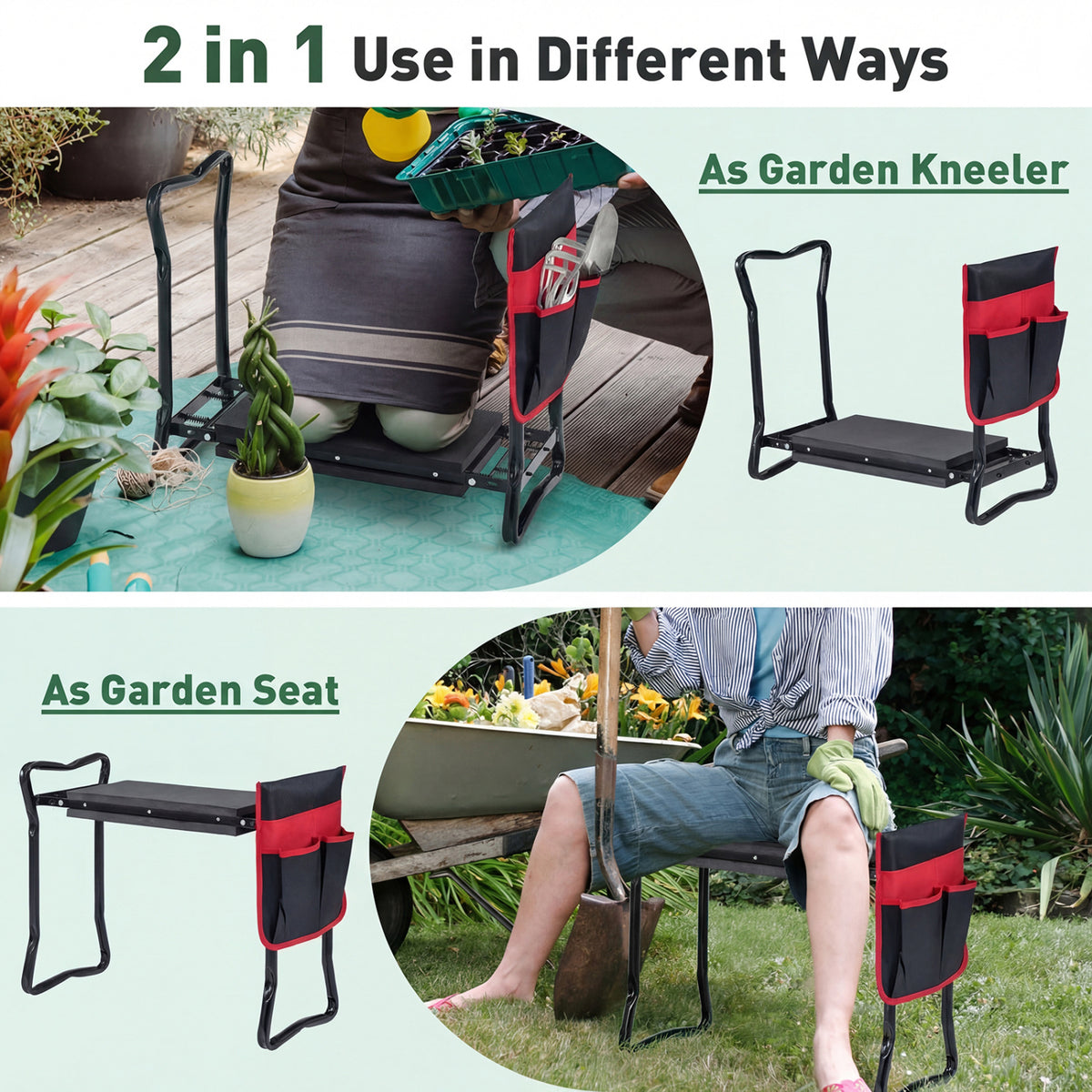 Garden Kneeler and Seat Folding Sturdy Gardening Stool-Black