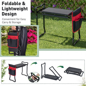Garden Kneeler and Seat Folding Sturdy Gardening Stool-Black