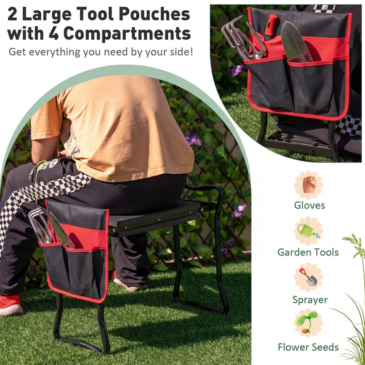 Garden Kneeler and Seat Folding Sturdy Gardening Stool-Black