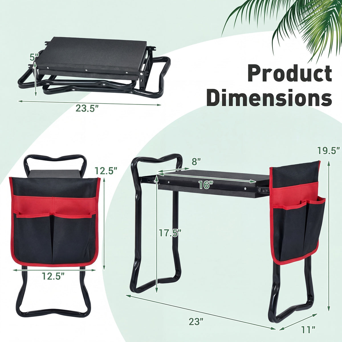 Garden Kneeler and Seat Folding Sturdy Gardening Stool-Black