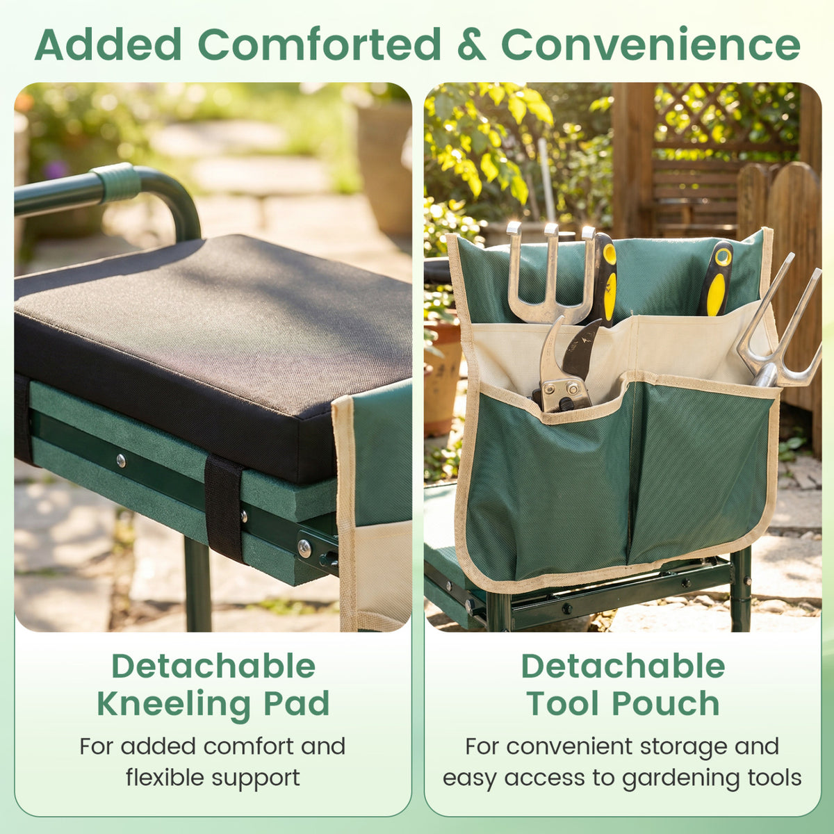 Garden Kneeler and Seat Foldable Gardening Stool with Wide EVA Foam Padding-Green