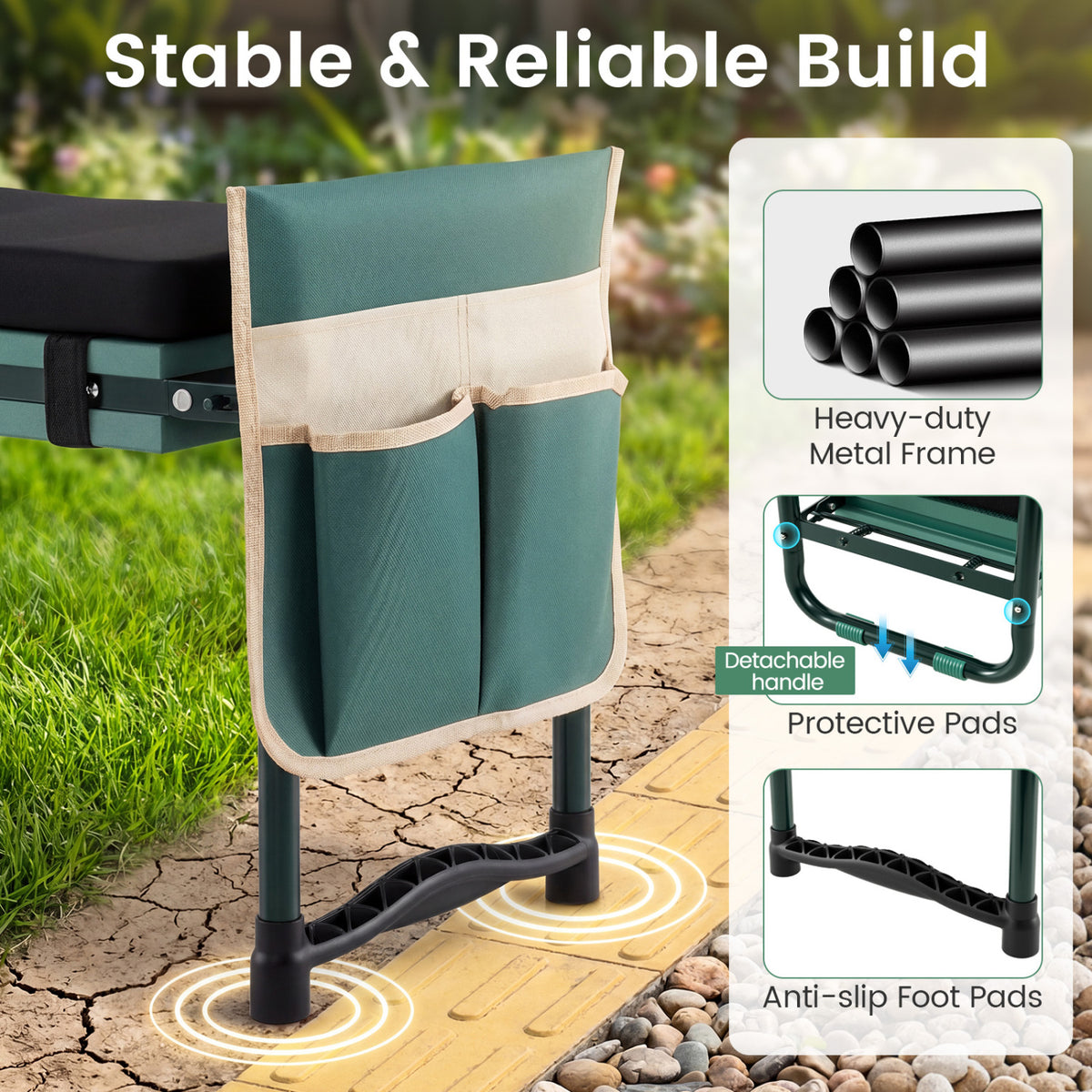Garden Kneeler and Seat Foldable Gardening Stool with Wide EVA Foam Padding-Green