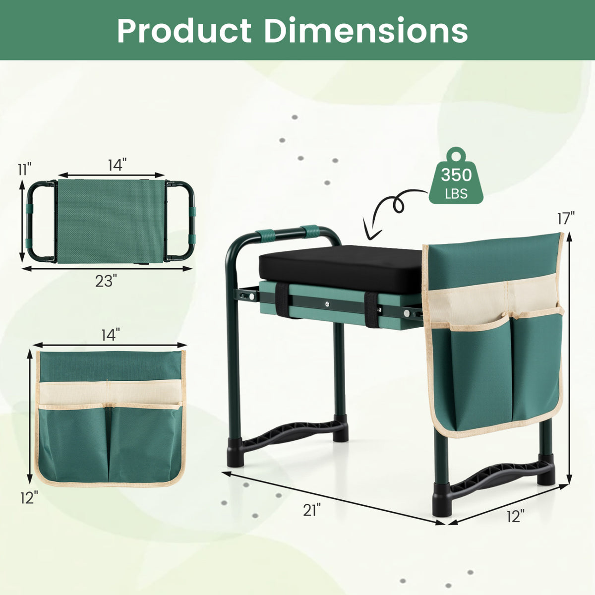 Garden Kneeler and Seat Foldable Gardening Stool with Wide EVA Foam Padding-Green