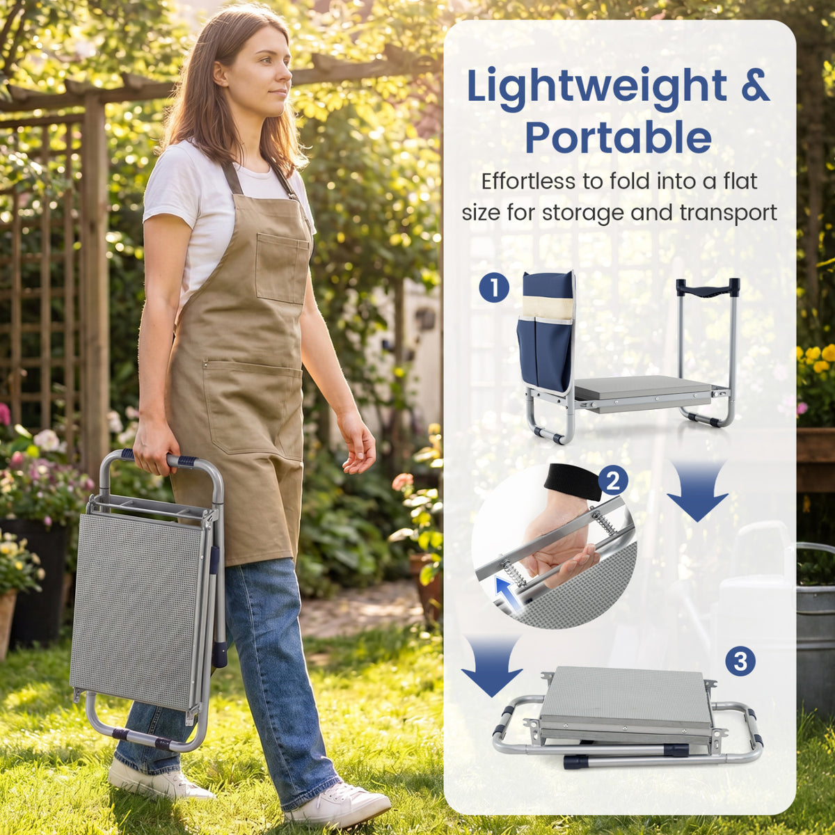 Garden Kneeler and Seat Foldable Gardening Stool with Wide EVA Foam Padding-Navy
