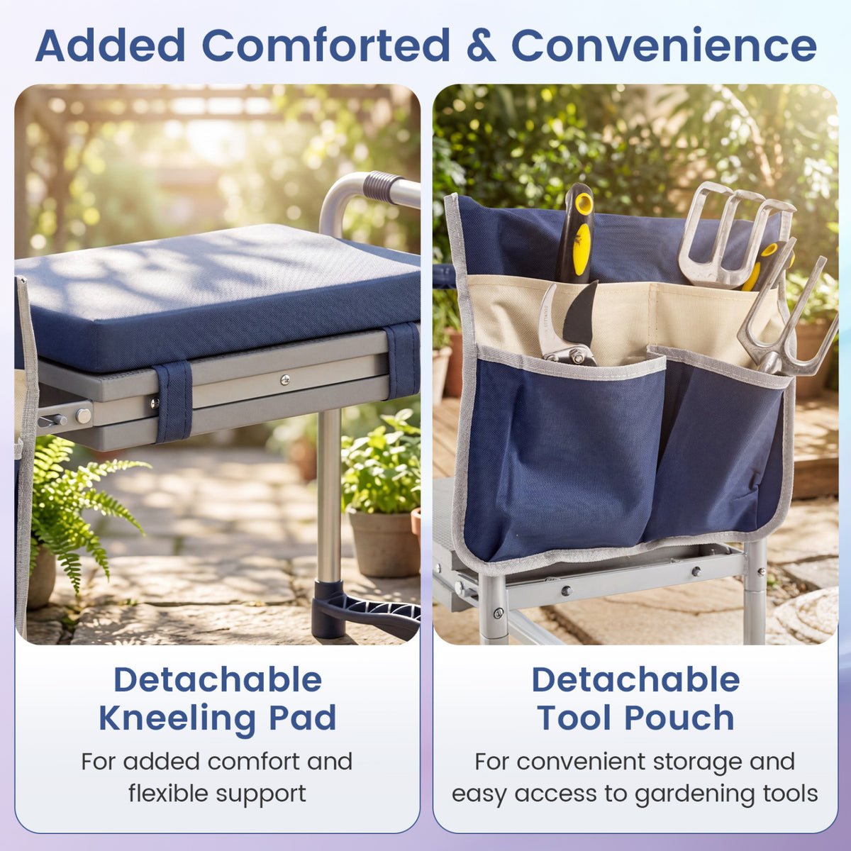 Garden Kneeler and Seat Foldable Gardening Stool with Wide EVA Foam Padding-Navy