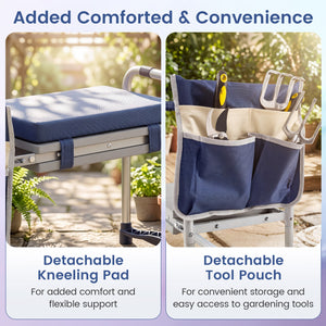 Garden Kneeler and Seat Foldable Gardening Stool with Wide EVA Foam Padding-Navy