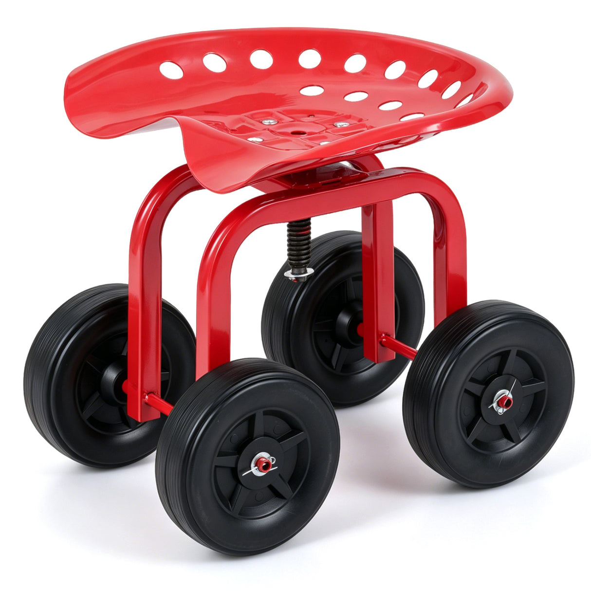 Garden Rolling Workseat with 360 ° Swivel Seat and Adjustable Height-Red