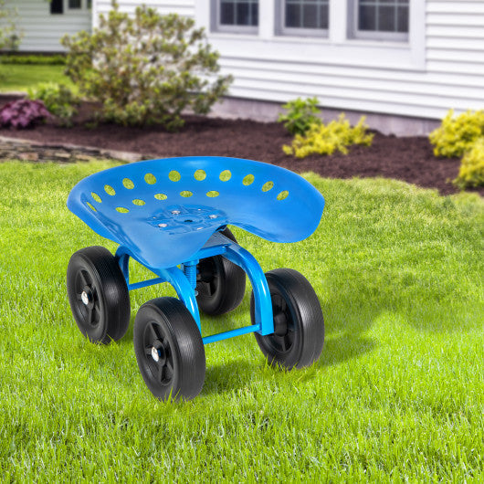 Garden Rolling Workseat with 360 ° Swivel Seat and Adjustable Height-Blue