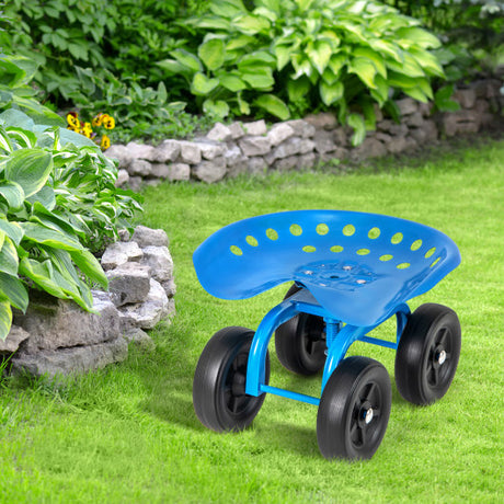 Garden Rolling Workseat with 360 ° Swivel Seat and Adjustable Height-Blue