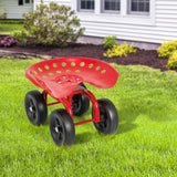 Garden Rolling Workseat with 360 ° Swivel Seat and Adjustable Height-Red