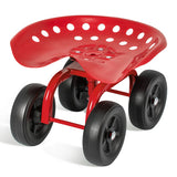 Garden Rolling Workseat with 360 ° Swivel Seat and Adjustable Height-Red