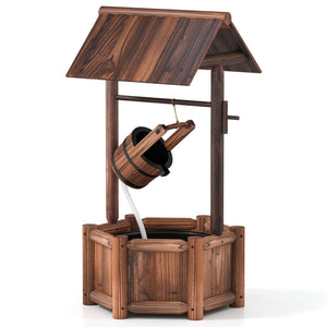 Garden Rustic Wishing Well Wooden Water Fountain with Pump