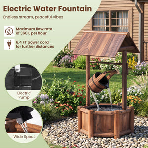 Garden Rustic Wishing Well Wooden Water Fountain with Pump