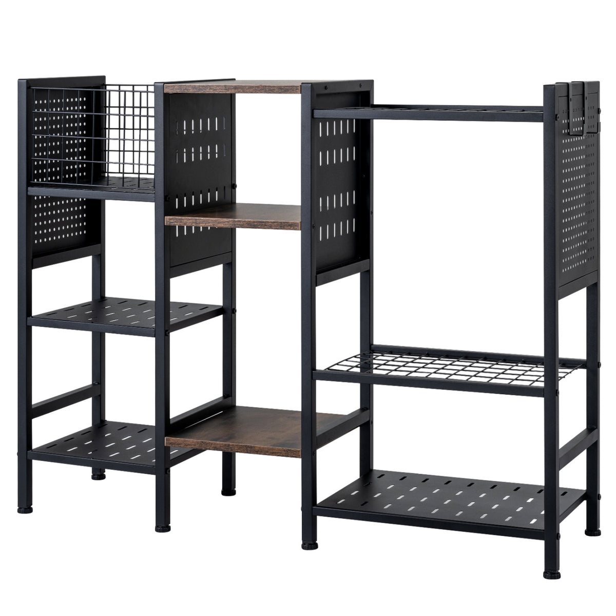 Garden Tool Organizer with Wooden Shelves for Garage and Shed-Black