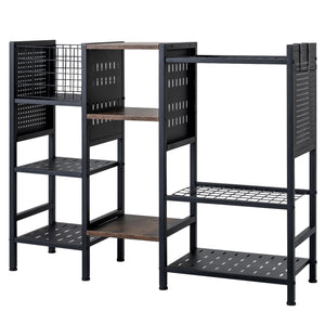 Garden Tool Organizer with Wooden Shelves for Garage and Shed-Black