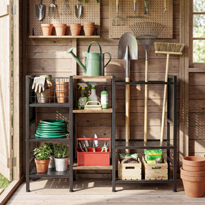 Garden Tool Organizer with Wooden Shelves for Garage and Shed-Black