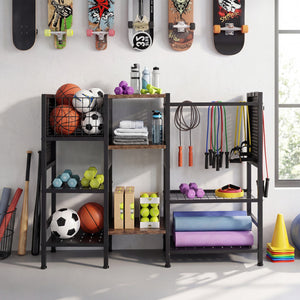 Garden Tool Organizer with Wooden Shelves for Garage and Shed-Black