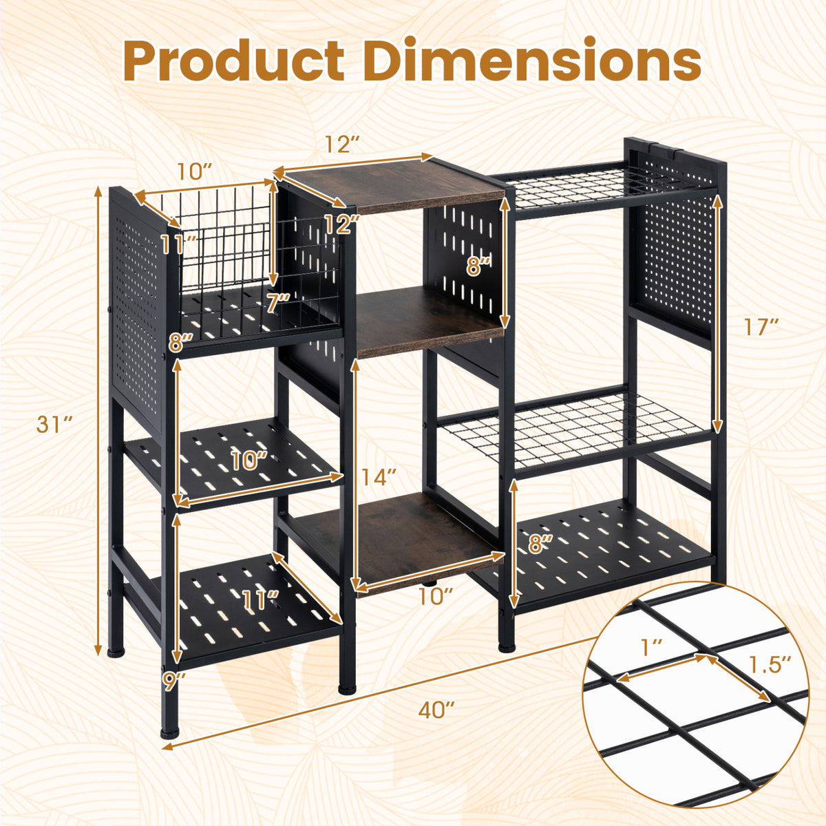 Garden Tool Organizer with Wooden Shelves for Garage and Shed-Black