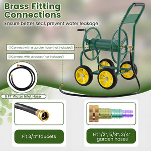 Garden Water Hose Reel Cart with 4 Wheels and Non-slip Grip-Green