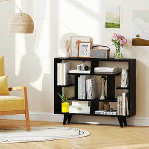 Geometric Bookcase with Anti-Tipping Kit and Storage Shelving Unit-Black