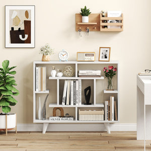 Geometric Bookcase with Anti-Tipping Kit and Storage Shelving Unit-White