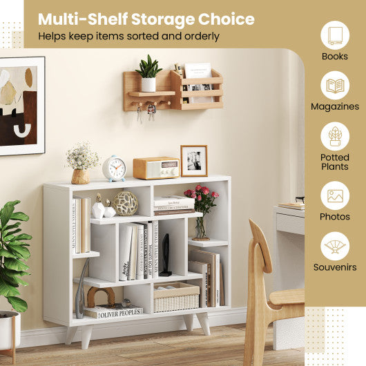 Geometric Bookcase with Anti-Tipping Kit and Storage Shelving Unit-White