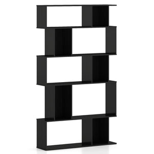 Geometric Bookshelf 5-Tier Bookcase with Open Shelves and Closed-back Cubes-Black