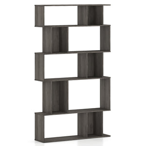 Geometric Bookshelf 5-Tier Bookcase with Open Shelves and Closed-back Cubes-Oak