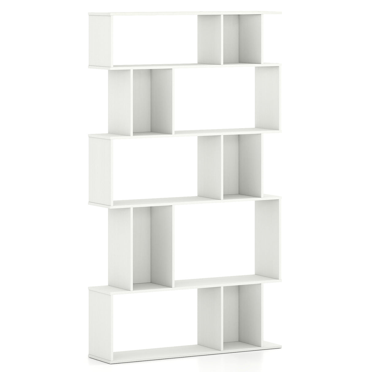 Geometric Bookshelf 5-Tier Bookcase with Open Shelves and Closed-back Cubes-White