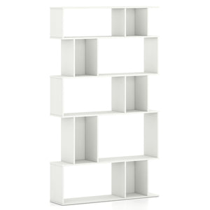 Geometric Bookshelf 5-Tier Bookcase with Open Shelves and Closed-back Cubes-White