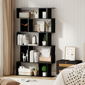 Geometric Bookshelf Set of 2 5-Tier Bookcase with Open Shelves and Closed-back Cubes-Black