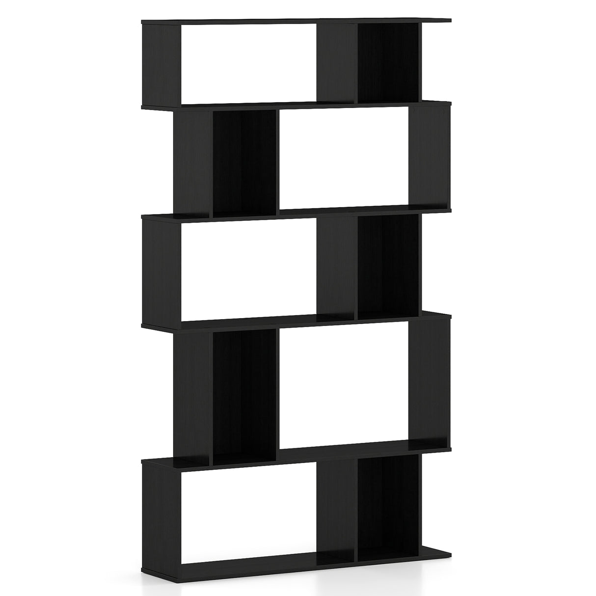 Geometric Bookshelf Set of 2 5-Tier Bookcase with Open Shelves and Closed-back Cubes-Black