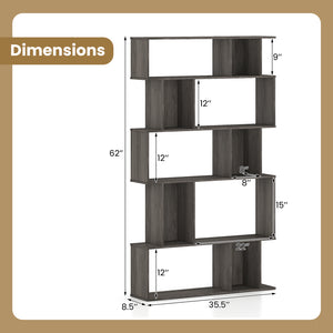 Geometric Bookshelf Set of 2 5-Tier Bookcase with Open Shelves and Closed-back Cubes-Oak