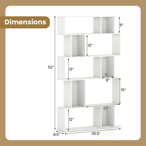 Geometric Bookshelf Set of 2 5-Tier Bookcase with Open Shelves and Closed-back Cubes-White