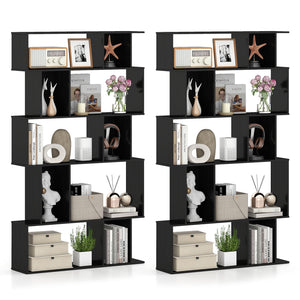 Geometric Bookshelf Set of 2 5-Tier Bookcase with Open Shelves and Closed-back Cubes-Black