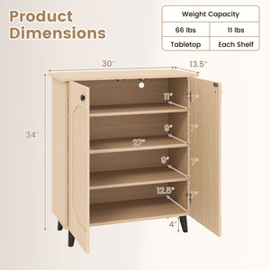 Geometric Cabinet 2â€‘Door PUâ€‘like Freestanding Footwear Storage with Carved Panels for Entryway Hallway Living Room-Natural