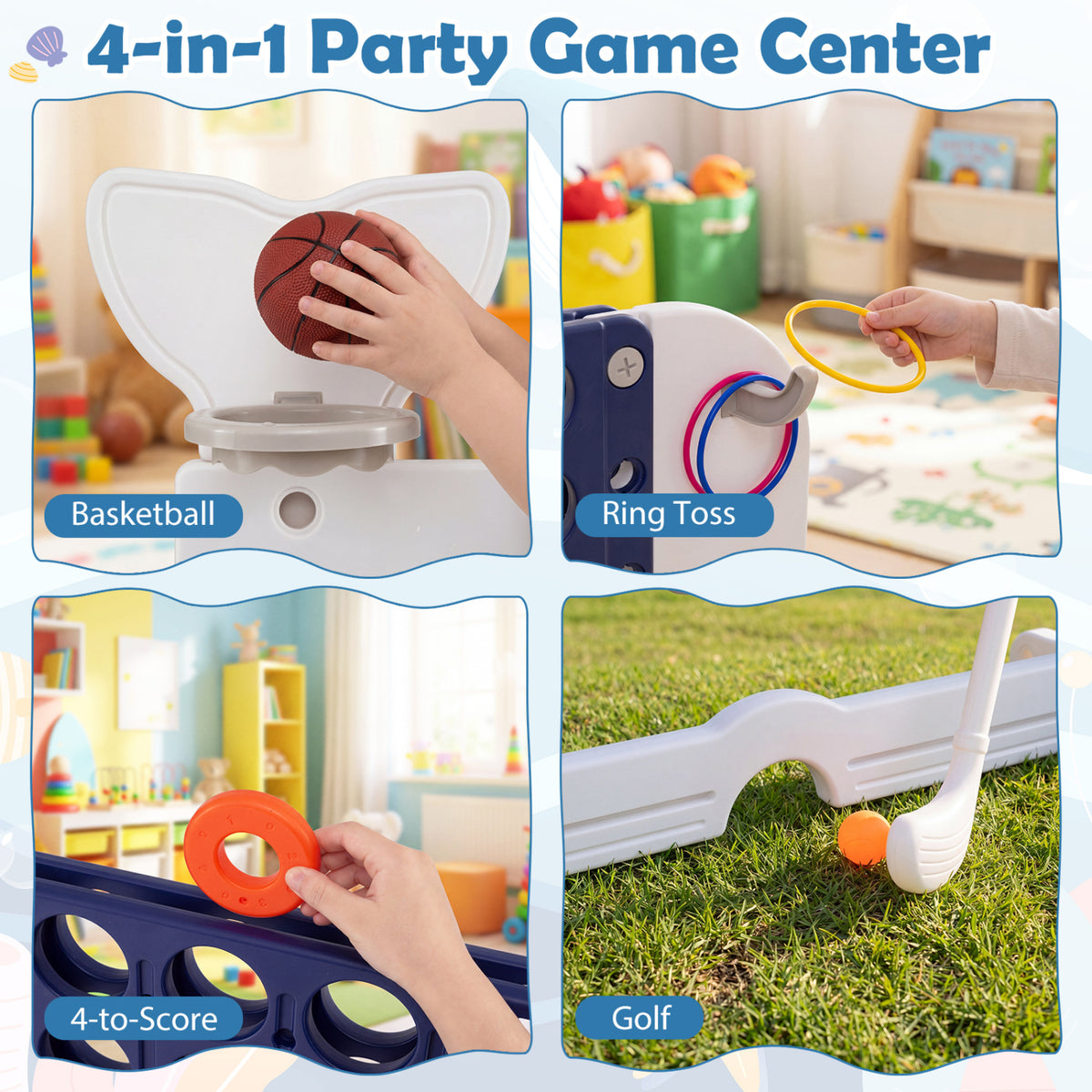 Giant 4-to-Score Game Set Jumbo Connect Four Game with Ring-toss-Navy
