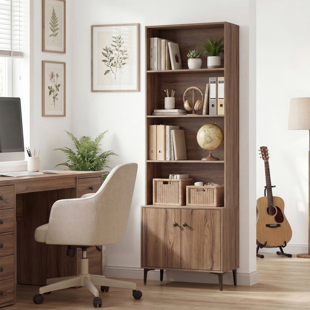 Giantex Bookshelf with Doors and 2 Anti-Tipping Kits for Home Office-Walnut