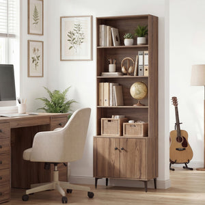 Giantex Bookshelf with Doors and 2 Anti-Tipping Kits for Home Office-Walnut