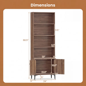 Giantex Bookshelf with Doors and 2 Anti-Tipping Kits for Home Office-Walnut