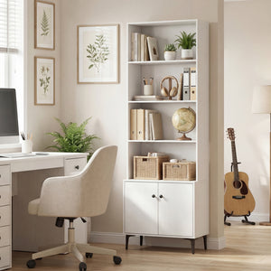 Giantex Bookshelf with Doors and 2 Anti-Tipping Kits for Home Office-White