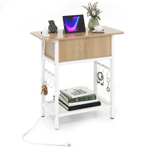 End Table with Charging Station USB Ports Outlets and Flip Top-Natural