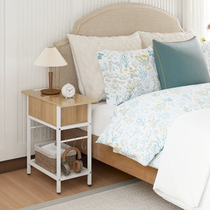 End Table with Charging Station USB Ports Outlets and Flip Top-Natural