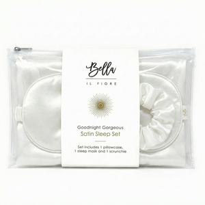 Giftable White Goodnight Gorgeous Satin Sleep Set [Includes Pillowcase, Sleep Mask + Scrunchie]