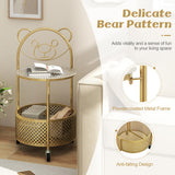 Modern Sofa Side Table on Lockable Wheels for Living Room Bedroom Study-Gold