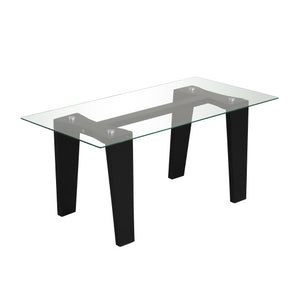39.5 Inch Glass Coffee Table Modern Rectangular Center Table with Solid Rubber Wood Legs-Black