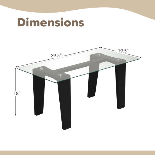 39.5 Inch Glass Coffee Table Modern Rectangular Center Table with Solid Rubber Wood Legs-Black